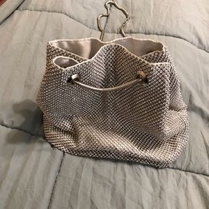 Silver Rhinestone Evening Bag with Metal Chain
